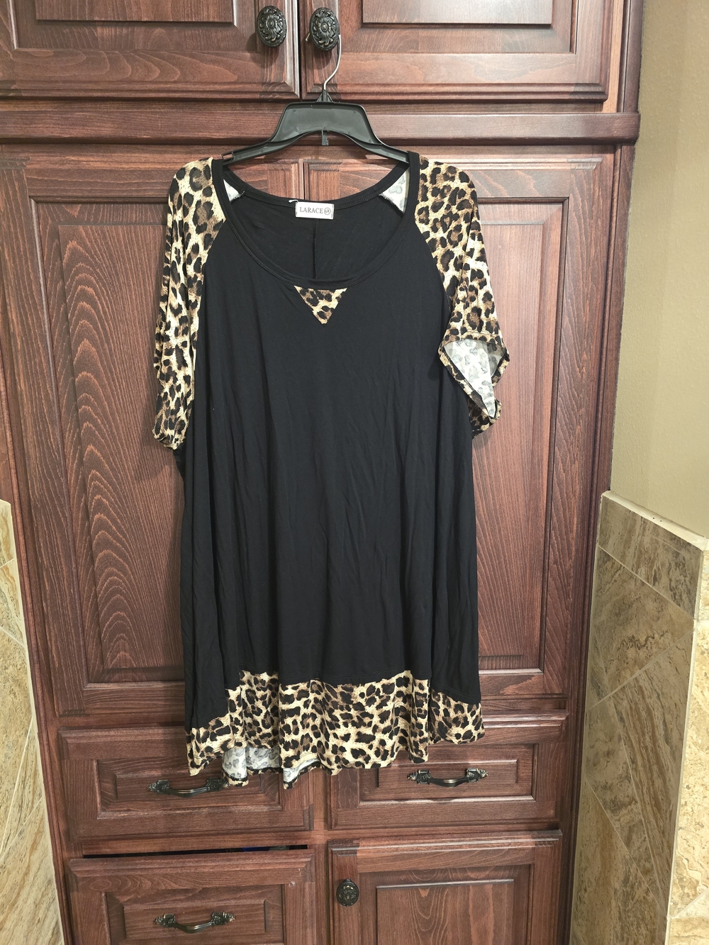 Larace Black Tunic with Leopard Trim